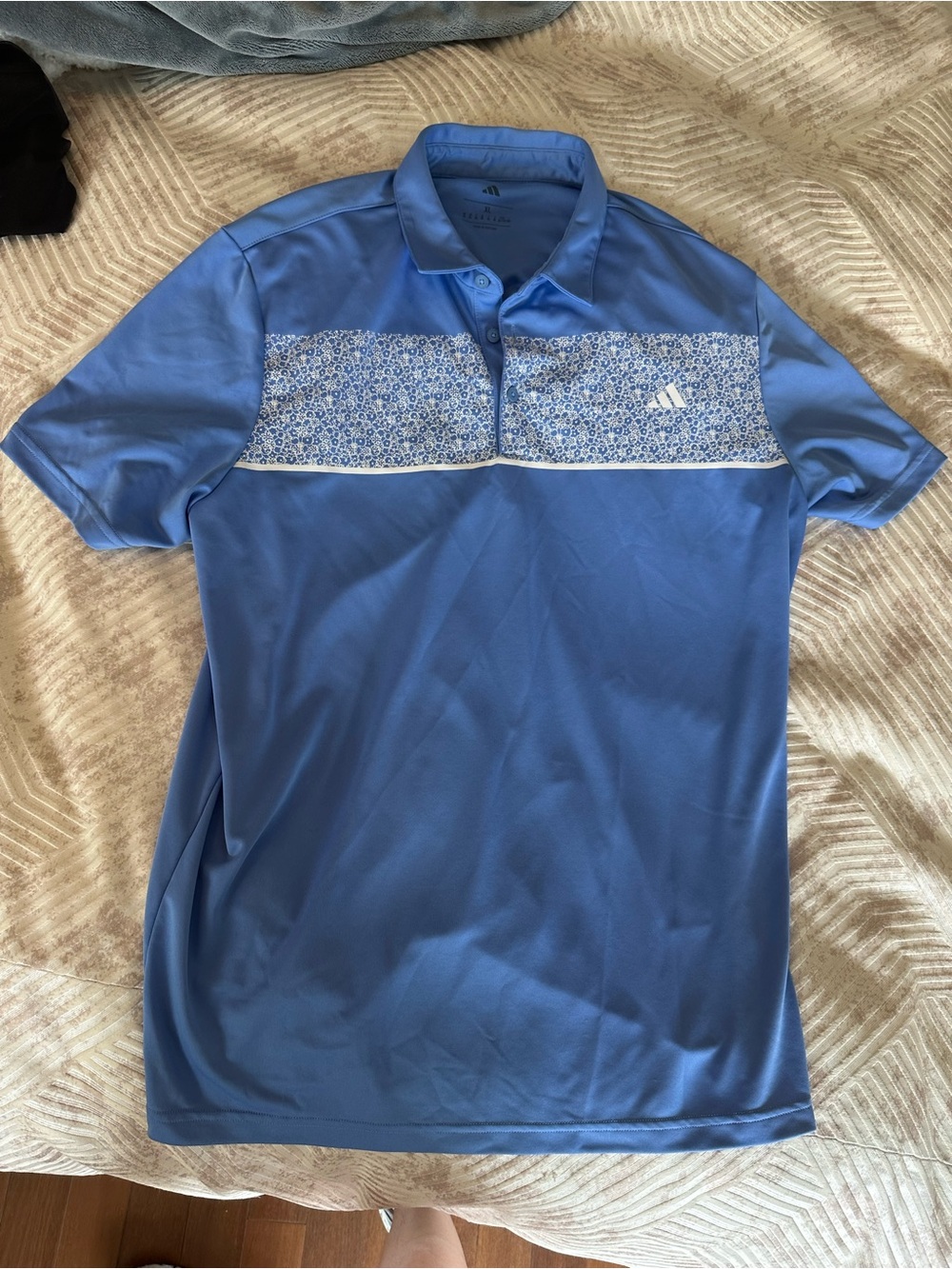 adidas Men's Sky Blue Polo with Floral Chest Band